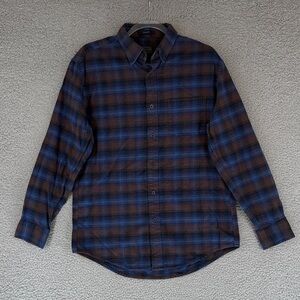 Pendleton Mason Men's medium button down Blue & Brown plaid flannel Shirt pocket